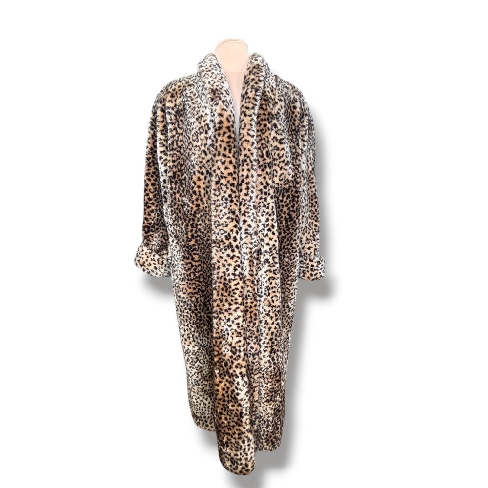 Vintage Monterey Fashions Leopard Faux Fur Long Coat Animal Print Statement